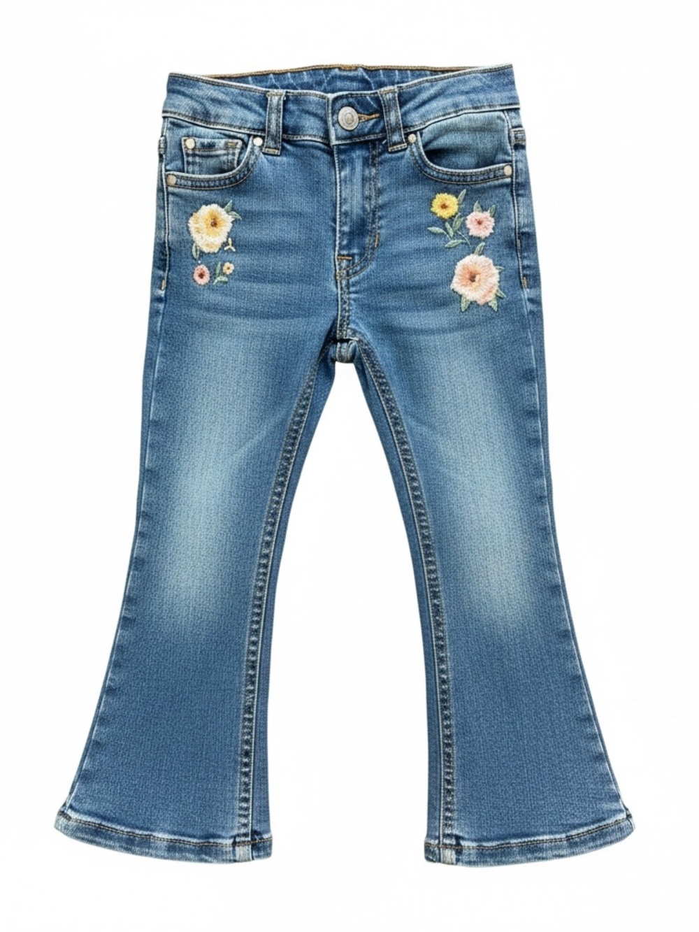 Toddler Girls Floral Embroidered Flare Jeans Size 2T Stretch Denim Boho
